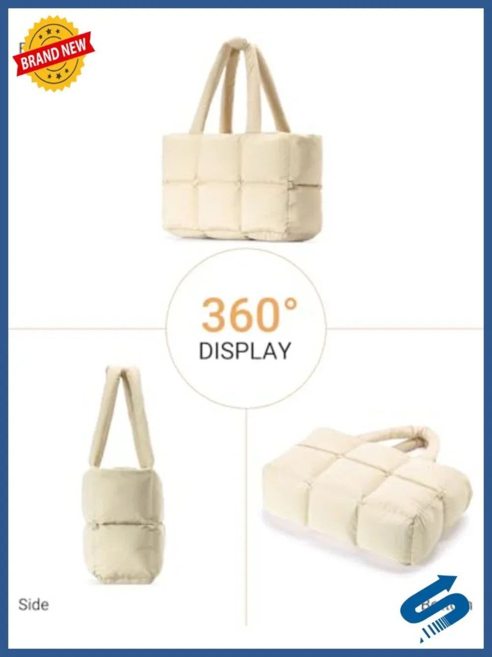 Large Quilted Puffer Tote Bag with Cup Holder for Women, Lightweight Satchel